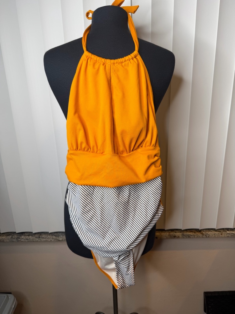 Cupshe 1 pc Orange/ Blue White Stripes Women Swimsuit Padded Stretch Size Large